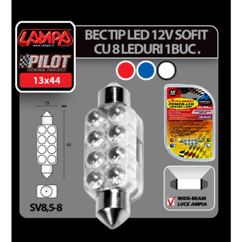 Bec tip LED 12V sofit cu 8 leduri 13x44mm SV85-8 1buc - Verde